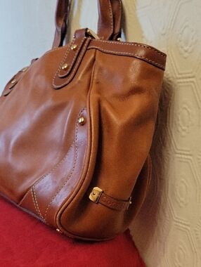 Cole Haan Structured Tan Leather Tote with Dual Top Handles